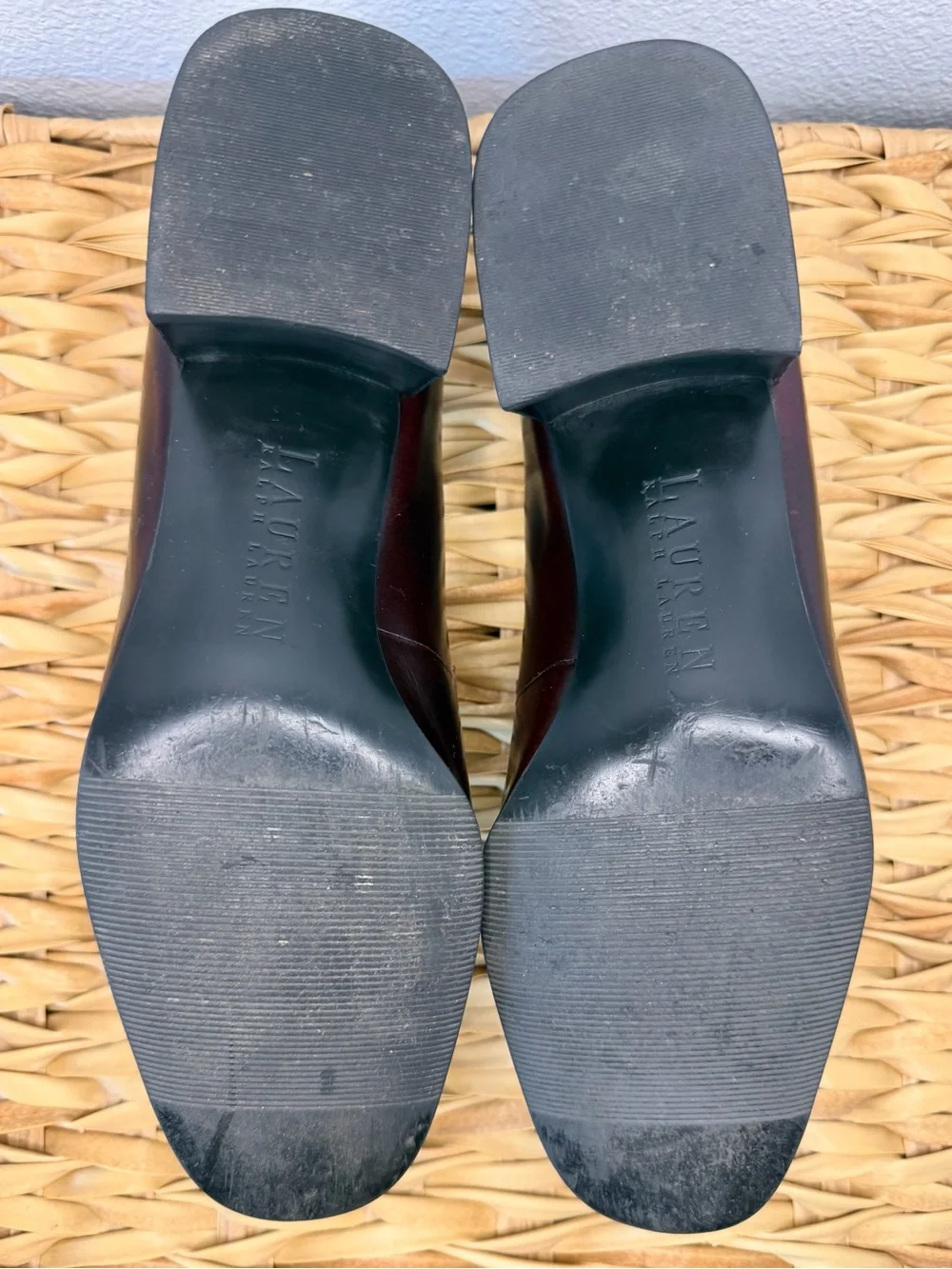 Burgundy Leather Block Heel Women’s Loafers - Lauren Ralph Lauren, Size 7.5